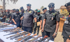 Photo of recovered armed as well as CP Rabiu Mohammed and top officials of the Kaduna State Police
