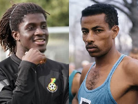 Black Stars midfielder Caleb Yirenkyi and legendary Ethiopian athlete Abebe Bikila