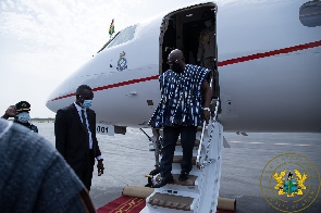 President Akufo-Addo disembarks from the presidentia jet