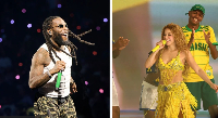 Photo collage of Burner Boy and Shakira