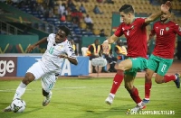 A photo of Joseph Paintsil against Morocco in the 2021 AFCON