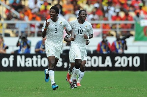 Gyan and Kwadwo Asamoah at the 2010 AFCON