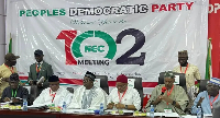 Members of di Peoples Democratic Party [PDP] gada for Abuja as dem hold dia 102 NEC meeting