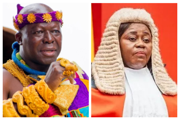 A photo collage of Asantehene, Otumfuo Osei Tutu II (L) and Gertrude Araba Torkornoo (R)
