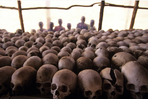 Hundreds of human skulls are on display at a memorial to the 1994 Rwandan genocide