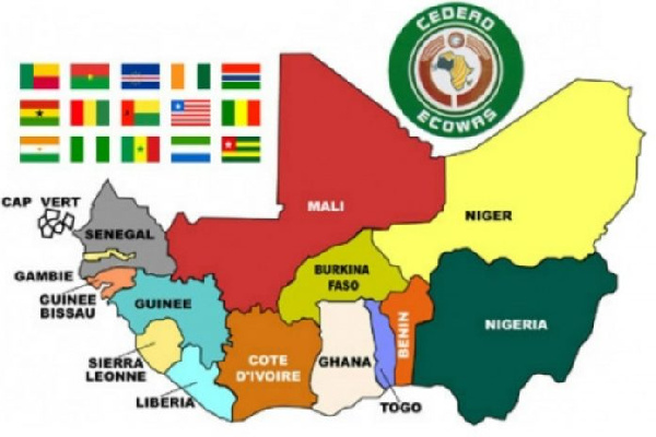 Map of countries in the ECOWAS bloc