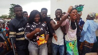 Maame Serwaa welcomed by fans at Bawjiase