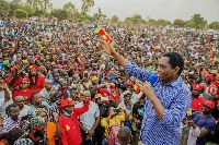 President Hakainde Hichelima during campaign top | File photo