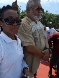 Former President Rawlings and his daughter Zanetor at the campaign launch today