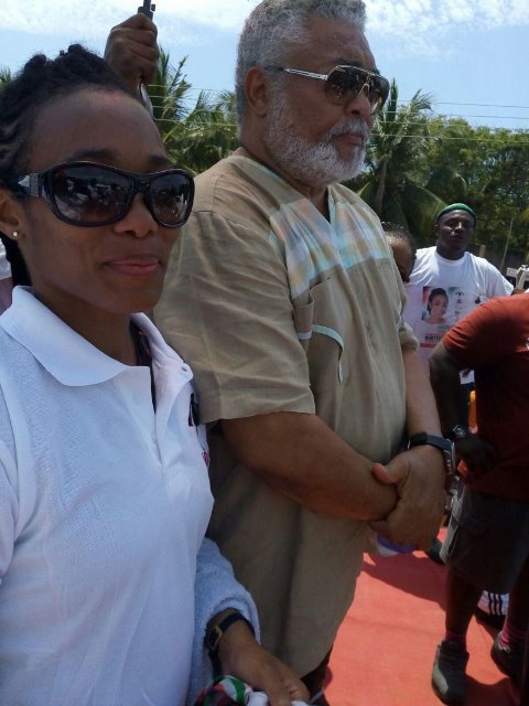 Former President Rawlings and his daughter Zanetor at the campaign launch today