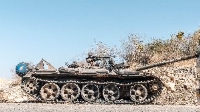Abandoned military tank on the road of Oromia region