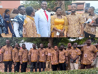 Wearing a suit with a red necktie is the Education Minister, Dr. Yaw Osei Adutwum