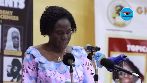 Professor Akosua Adoma Perbi speaking at the launch of the this year's JB Danquah lecture