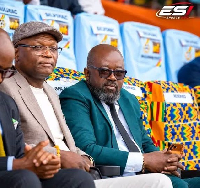 Kofi Adams and Kurt Okraku seated together at the Accra Sports Stadium