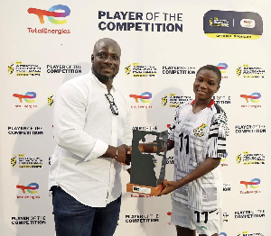 Former Black Stars captain Stephen Appiah (L) and Jennifer Awuku (R) during the CAF Schools Champ