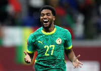 Senegal's Ibrahim Mbaye celebrates scoring their third goal during AFCON round 16