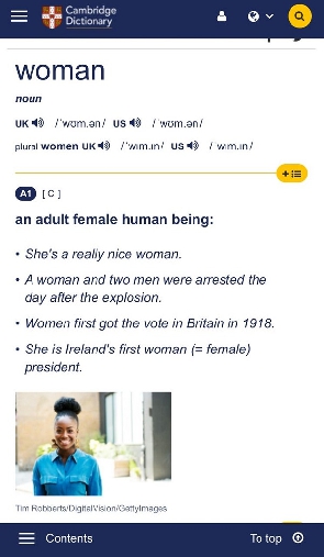 Screenshot of the the updated definition of gender