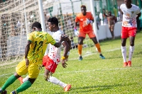 Evans Owusu in action against Hearts of Oak