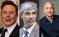 L-R: Tesla founder, Elon Musk, co-founder of Google, Larry Page and founder of Amazon, Jeff Bezos