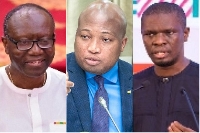 MP Ablakwa (m) accuses Mustapha Ussif (3rd from L) and Ofori-Atta (1st from L) of unproved expenses
