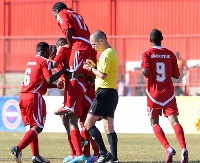 Mauritius players celebrating a goal