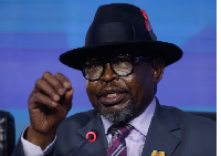 South Africa's Minister of Finance Enoch Godongwana briefs the media concluding the G20 finance meet