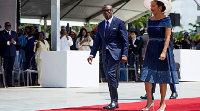 Benin President Romuald Wadagni and First Lady leave inauguration ceremony