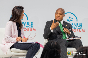 Samuel Okudzeto Ablakwa speaking at the Paris Peace Forum