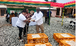 Volta Regional Minister James Gunu is seen handing over the chicks