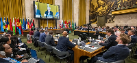 A picture of United Nations and Swiss officials met in Geneva