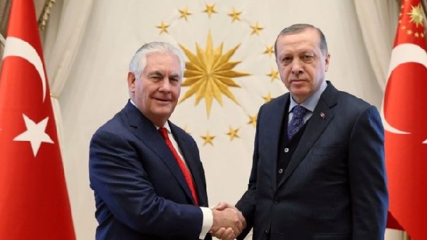 Mr Tillerson (left) and Mr Erdogan (right) are at loggerheads over numerous issues