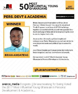 Pastor Brian Amoateng   Most Influential Young Ghanaian Award