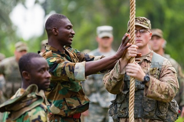 Officers of the Ghana Army and US military at a training session