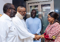 The Ga Mantse, upon meeting the First Lady warmly embraced her and exchanged pleasantries