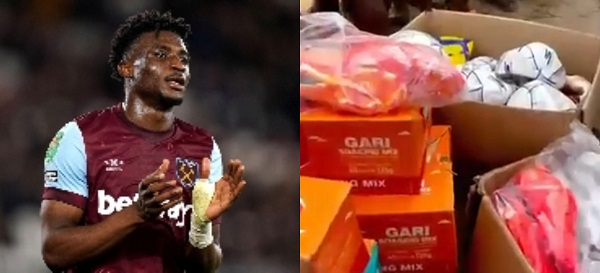 Kudus (left) donates some items (right) to his boyhood club