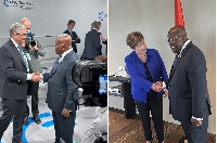 Akufo-Addo greets Bill Gates (left) and IMF boss