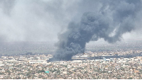 Drone footage shows clouds of black smoke billow over Bahri, also known as Khartoum North, Sudan