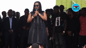Ursula Owusu-Ekuful speaking at the one week memorial of Ebony