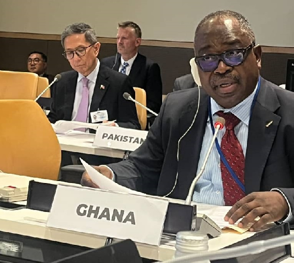 The Minister of State for Climate Change and Sustainability, Issifu Seidu, speaking at the UNGA80