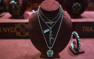 Silver jewelry displayed in New York City in Manhattan, New York City, U.S