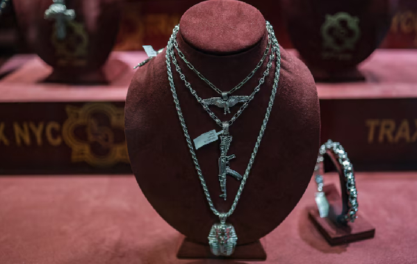 Silver jewelry displayed in New York City in Manhattan, New York City, U.S