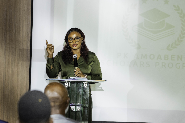 Charlotte Osei speaking at the event