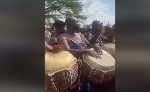 Justin Kodua Frimpong , General Secretary (NPP) displayinh his drumming skills