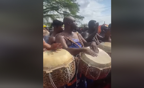 Justin Kodua Frimpong , General Secretary (NPP) displayinh his drumming skills