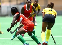 A scene from the women's hockey game between Ghana and Kenya