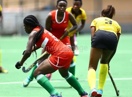 A scene from the women's hockey game between Ghana and Kenya