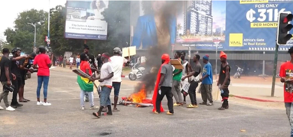 Some members at the Democracy Hub protest