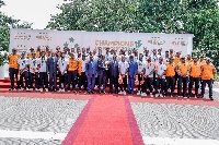 Victorious Ivorian AFCON team with President Alassane Ouattara