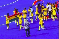 Ghana women's hockey team celebrating their win