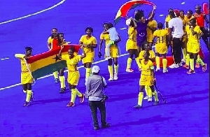Ghana women's hockey team celebrating their win
